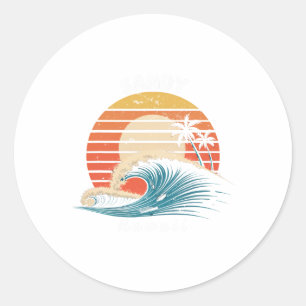 Sandy Beach Hawaii Frauen Männer Surfboarding Runder Aufkleber