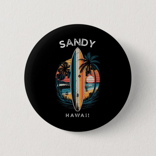 Sandy Beach Hawaii Männer Frauen Surfen _1 Button (Vorderseite)