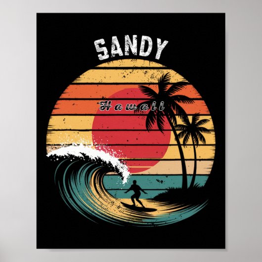 Sandy Beach Hawaii Strand Surfen Poster (Vorne)