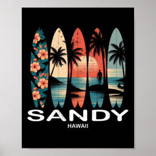 Sandy Beach Hawaii Surfbrett Surfen Retro _1 Poster