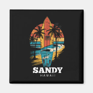 Sandy Beach Hawaii Surfbrett Surfen Retro Magnet