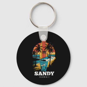 Sandy Beach Hawaii Surfbrett Surfen Retro Schlüsselanhänger