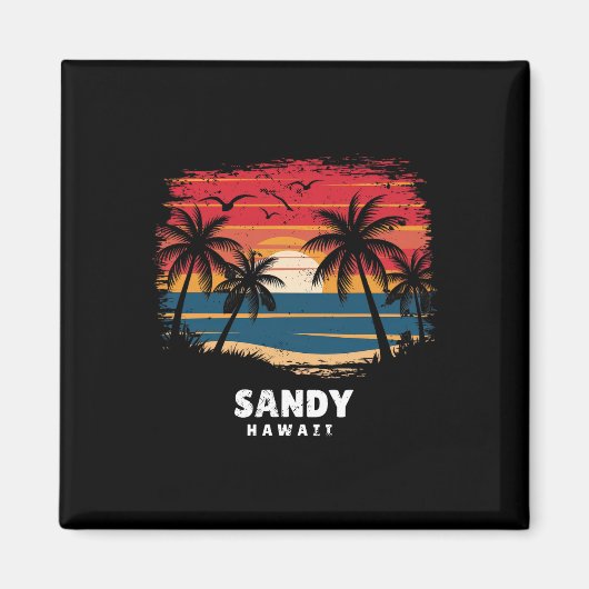 Sandy Beach Hawaii Surfer Palmbaum Souvenir Magnet (Vorne)