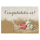 Sandy Beach Hibiskus & Muscheln Hochzeit Personali Große Geschenktüte (Vorderseite)