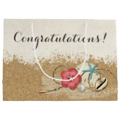 Sandy Beach Hibiskus & Muscheln Hochzeit Personali Große Geschenktüte (Rückseite)