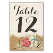 Sandy Beach Hibiskus & Muscheln Hochzeit Tischnumm Tischnummer (Rückseite)