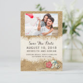 Sandy Beach Hibiskus Wedding Save the Date Foto (Stehend Vorderseite)