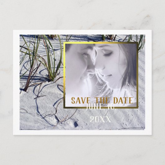 Sandy Beach Ihr Foto Save the Date Ankündigungspostkarte (Vorderseite)