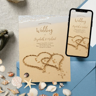 Sandy Beach Initials bei einer Hochzeit im Sand-Fo Einladung