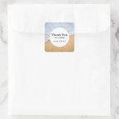Sandy Beach mit Foamy Surf Wedding Vielen Dank Quadratischer Aufkleber (Tasche)