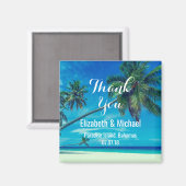 Sandy Beach mit tropischen Palmen Hochzeitsdank Magnet (Vorderseite/Rückseite)