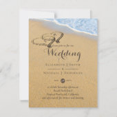 Sandy Beach Names in Sand Hearts Ocean Wedding Einladung (Vorderseite)
