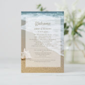 Sandy Beach Ocean Seashell Wedding Willkommen Begleitkarte (Stehend Vorderseite)