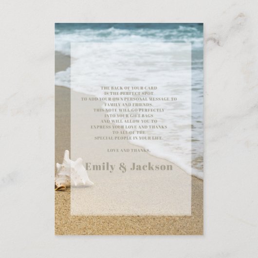 Sandy Beach Ocean Seashell Wedding Willkommen Begleitkarte (Rückseite)