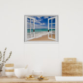 Sandy Beach Ocean View Imitate Fenster Poster (Küche)