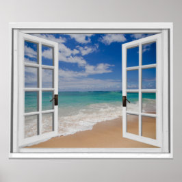 Sandy Beach Ocean View Imitate Fenster Poster