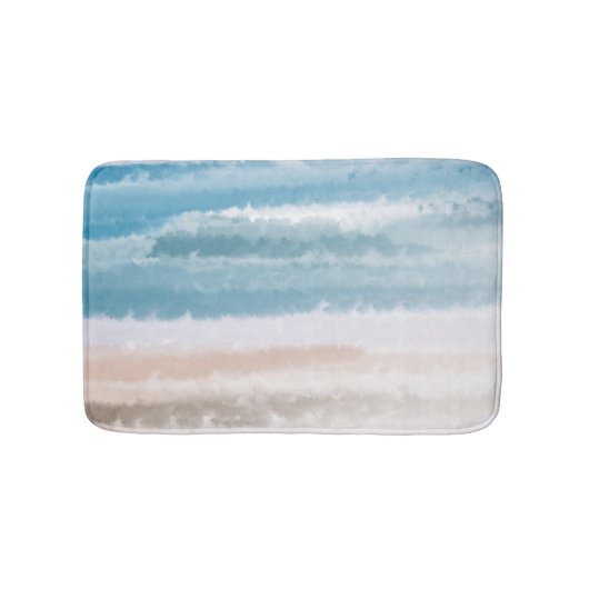 Sandy Beach Ocean Waves Abstrakte Wasserfarbe Badematte (Vorderseite)