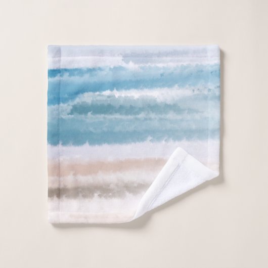 Sandy Beach Ocean Waves Abstrakte Wasserfarbe Badhandtuch Set (Waschlappen)