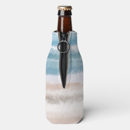 Sandy Beach Ocean Waves Abstrakte Wasserfarbe Flaschenkühler (Flasche Rückseite)