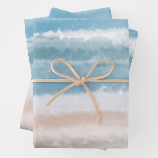 Sandy Beach Ocean Waves Abstrakte Wasserfarbe Geschenkpapier Set (Beispiel)