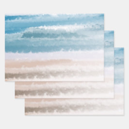 Sandy Beach Ocean Waves Abstrakte Wasserfarbe Geschenkpapier Set