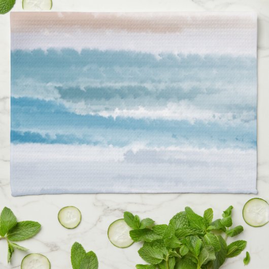 Sandy Beach Ocean Waves Abstrakte Wasserfarbe Geschirrtuch (Gefaltet)