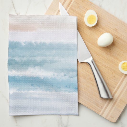 Sandy Beach Ocean Waves Abstrakte Wasserfarbe Geschirrtuch (Viertel Falte)