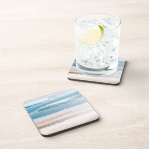 Sandy Beach Ocean Waves Abstrakte Wasserfarbe Getränkeuntersetzer