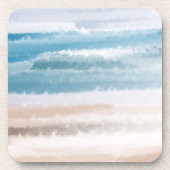 Sandy Beach Ocean Waves Abstrakte Wasserfarbe Getränkeuntersetzer (Vorderseite)