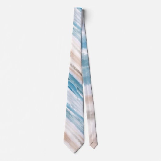 Sandy Beach Ocean Waves Abstrakte Wasserfarbe Krawatte (Vorderseite)