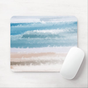 Sandy Beach Ocean Waves Abstrakte Wasserfarbe Mousepad