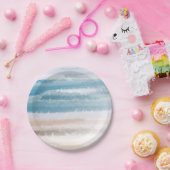 Sandy Beach Ocean Waves Abstrakte Wasserfarbe Pappteller (Party)
