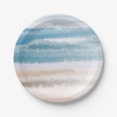Sandy Beach Ocean Waves Abstrakte Wasserfarbe Pappteller (Vorderseite)