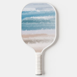 Sandy Beach Ocean Waves Abstrakte Wasserfarbe Pickleball Schläger