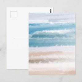 Sandy Beach Ocean Waves Abstrakte Wasserfarbe Postkarte
