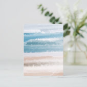 Sandy Beach Ocean Waves Abstrakte Wasserfarbe Postkarte (Stehend Vorderseite)