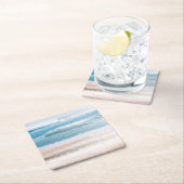 Sandy Beach Ocean Waves Abstrakte Wasserfarbe Rechteckiger Pappuntersetzer (Vor Ort)