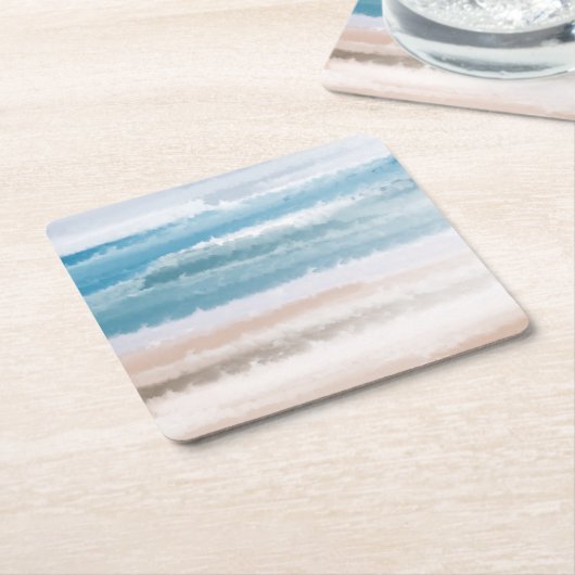 Sandy Beach Ocean Waves Abstrakte Wasserfarbe Rechteckiger Pappuntersetzer (angewinkelt)