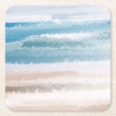 Sandy Beach Ocean Waves Abstrakte Wasserfarbe Rechteckiger Pappuntersetzer (Vorderseite)