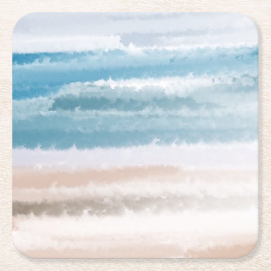 Sandy Beach Ocean Waves Abstrakte Wasserfarbe Rechteckiger Pappuntersetzer (Vorderseite)
