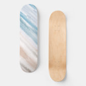 Sandy Beach Ocean Waves Abstrakte Wasserfarbe Skateboard (Vorderseite)