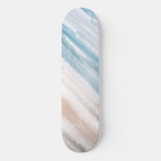 Sandy Beach Ocean Waves Abstrakte Wasserfarbe Skateboard (Vorderseite)