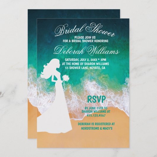 Sandy Beach Ocean Waves Bridal Dusche Einladung (Vorne/Hinten)