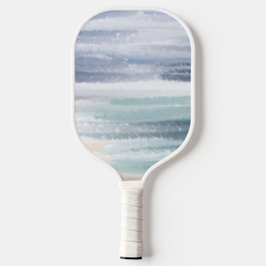 Sandy Beach Ocean Waves Cloudy Sky Abstrakt Pickleball Schläger (Rückseite)