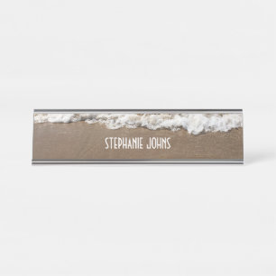 Sandy Beach Ocean Waves Monogram Individuelle Name Schreibtischnamensplakette