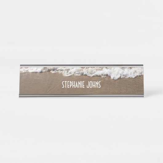 Sandy Beach Ocean Waves Monogram Individuelle Name Schreibtischnamensplakette (Vorderseite )