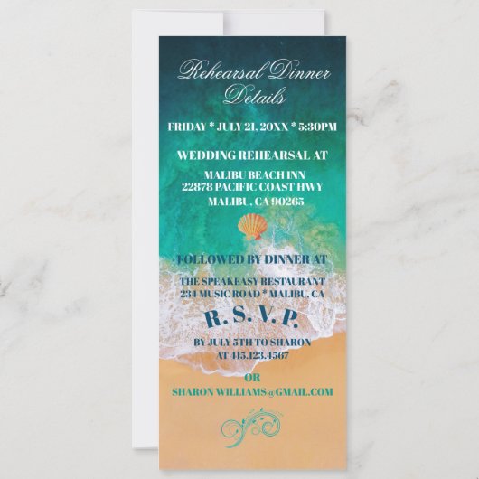 Sandy Beach Ocean Waves Probe Dinner Einladung (Rückseite)