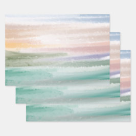 Sandy Beach Ocean Waves Sonnenuntergang Abstrakte Geschenkpapier Set