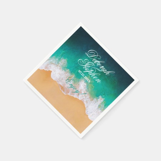 Sandy Beach Ocean Waves Wedding Serviette (Ecke)