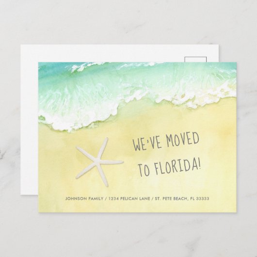 Sandy Beach Ocean Waves Wir zogen nach Florida Ankündigungspostkarte (Vorne/Hinten)